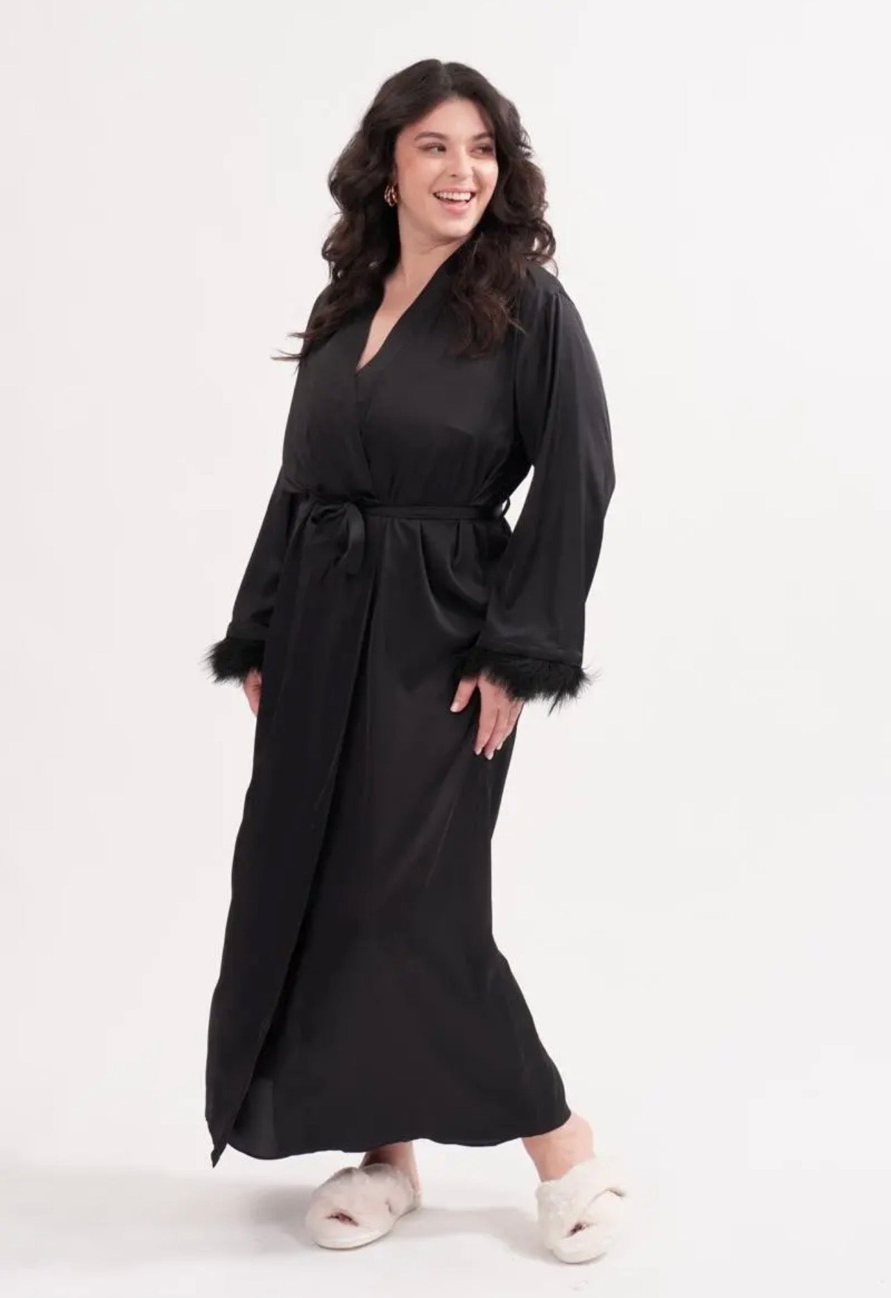 NOUVEAU: Peignoir long+ nuisette long à plume
