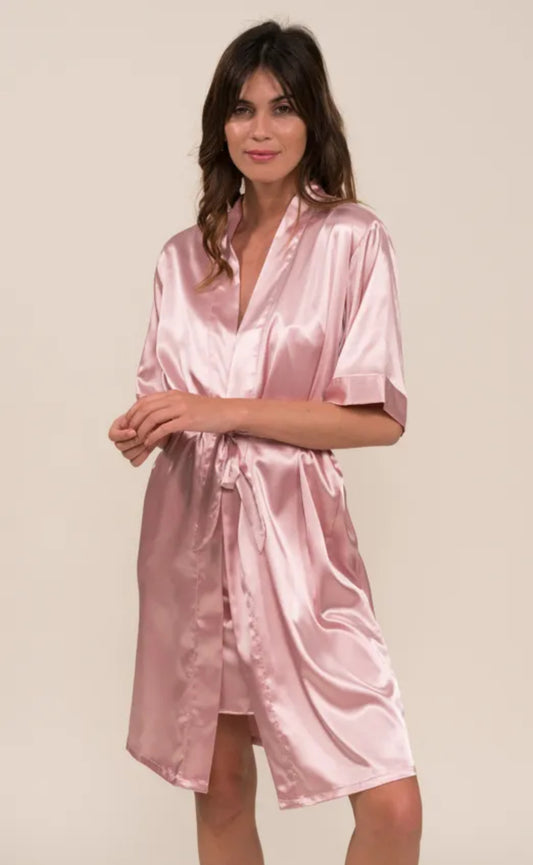 PEIGNOIR MI LONG AVEC NUISETTE ROSE
