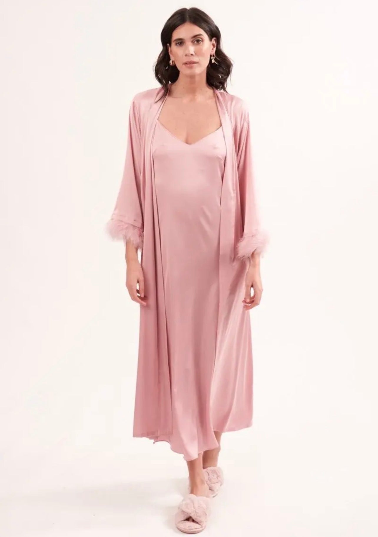 NOUVEAU: Peignoir long+ nuisette long à plume