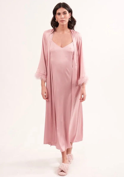 NOUVEAU: Peignoir long+ nuisette long à plume