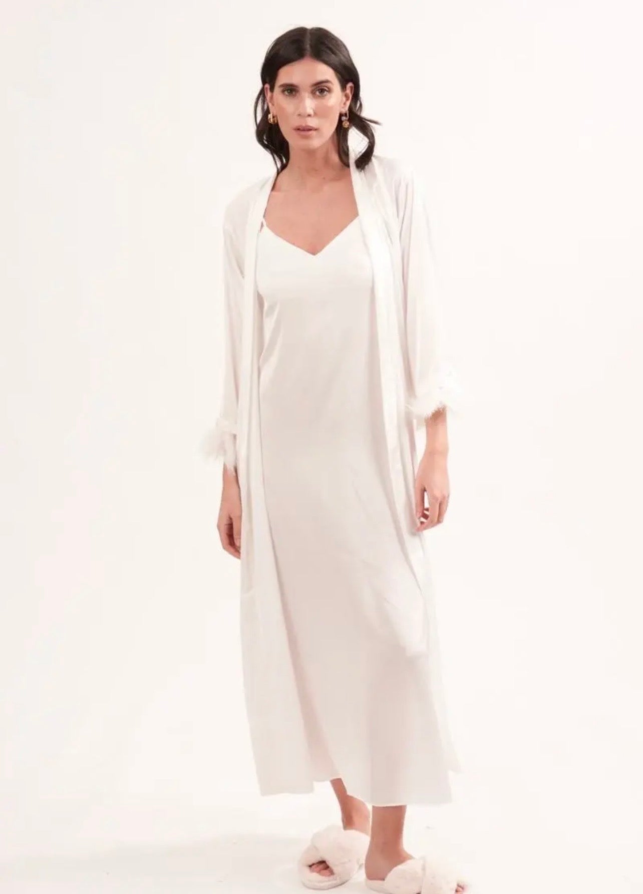 NOUVEAU: Peignoir long+ nuisette long à plume