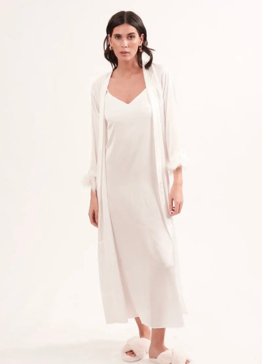 NOUVEAU: Peignoir long+ nuisette long à plume