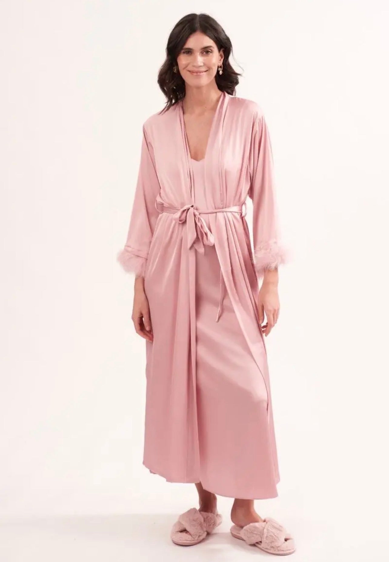 NOUVEAU: Peignoir long+ nuisette long à plume