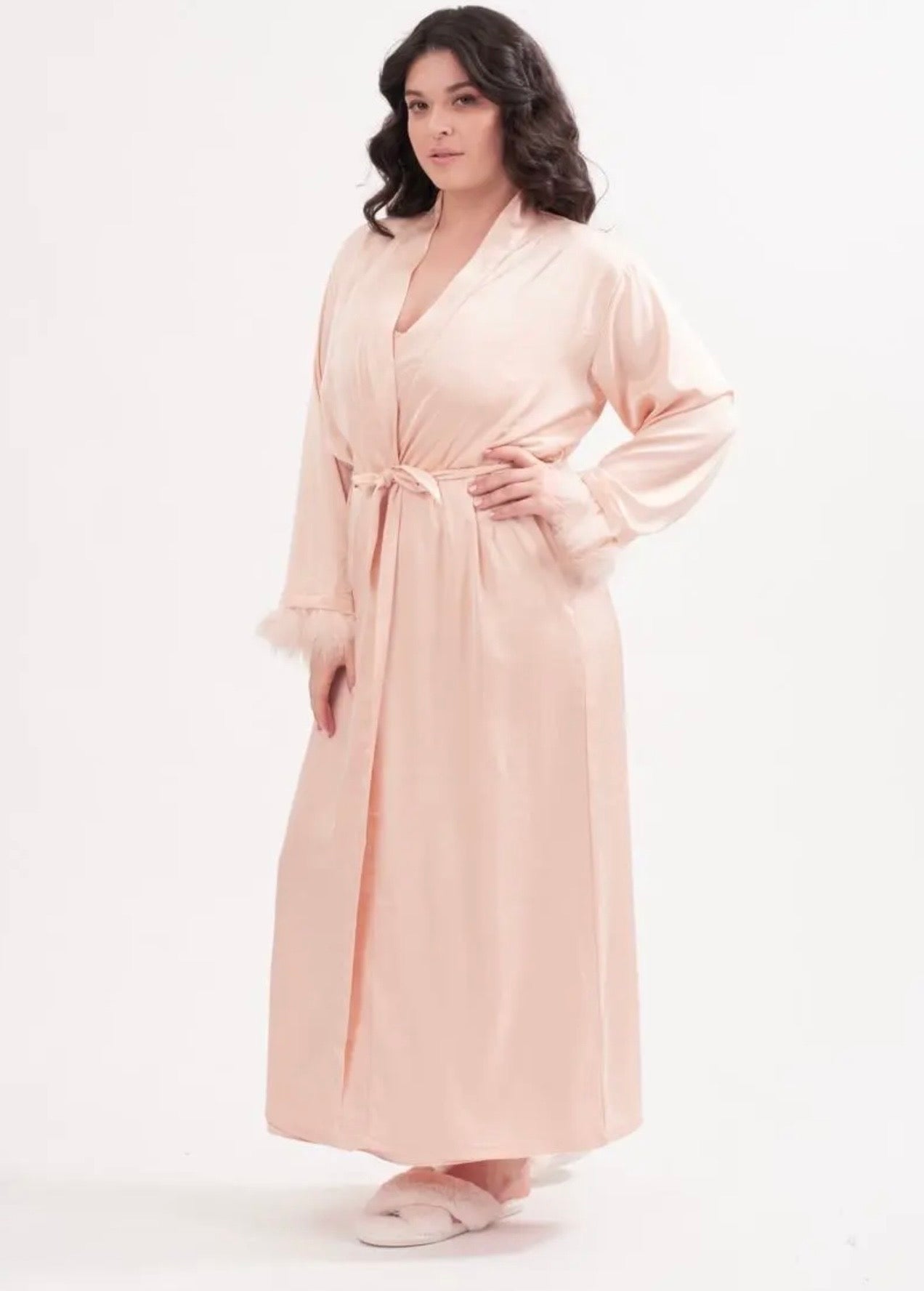NOUVEAU: Peignoir long+ nuisette long à plume