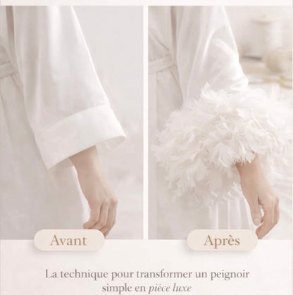 Composition de plumes blanches – Couture peignoir mariée