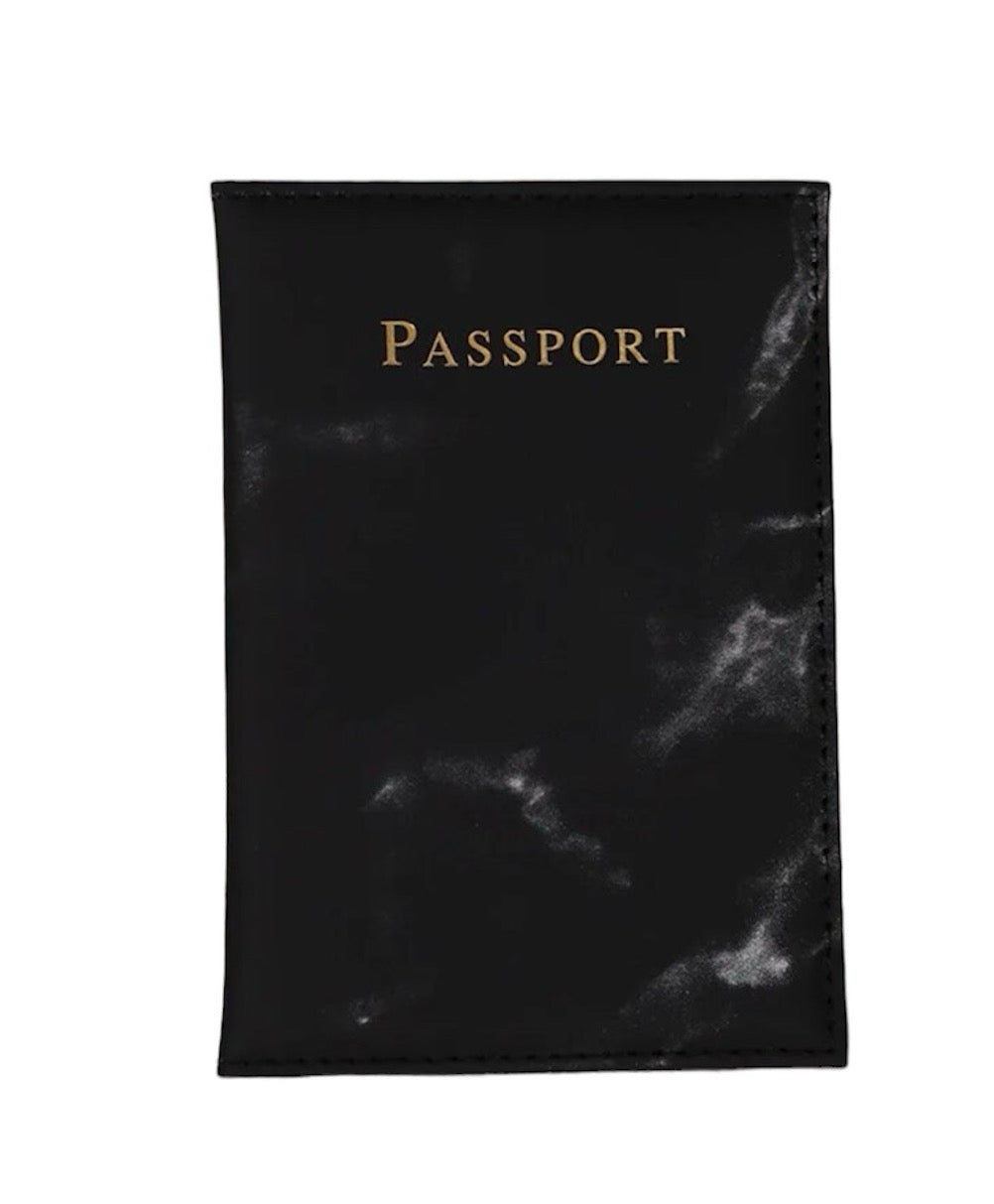 cubierta de pasaporte de mármol negro